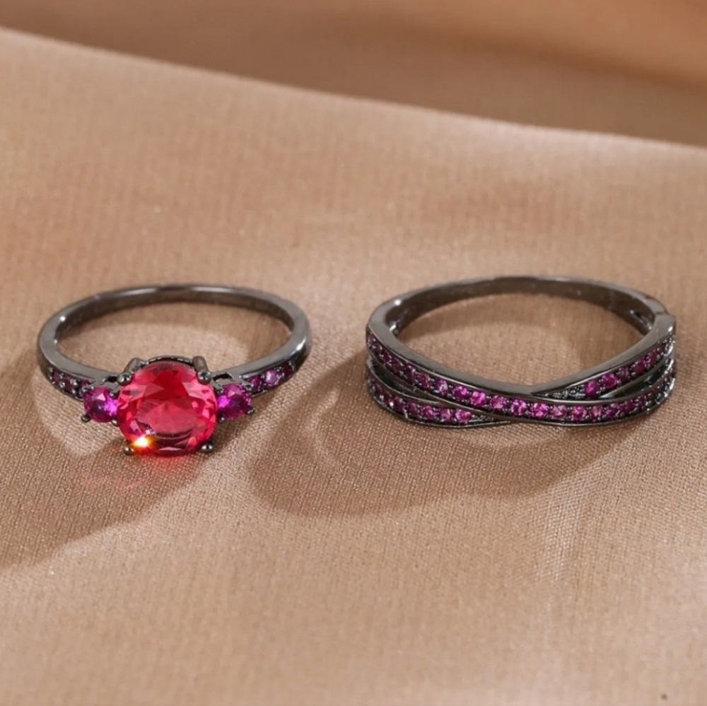 Zircon Rhinestone Couples Combination Ring - Picture 2 of 3